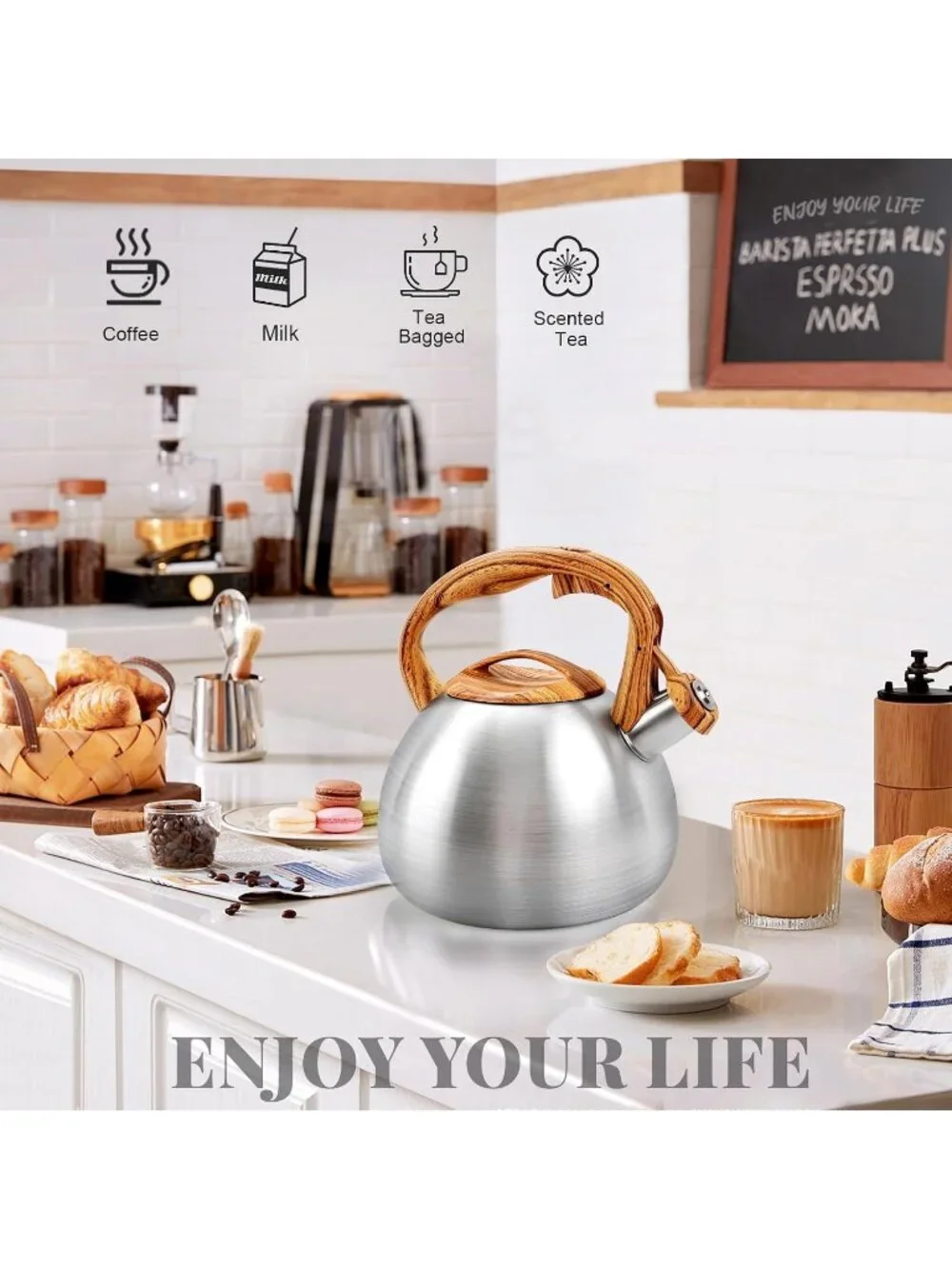 GGC 3.1QT Silver Stainless Steel Whistling Tea Kettles For Kitchen Stove Top
